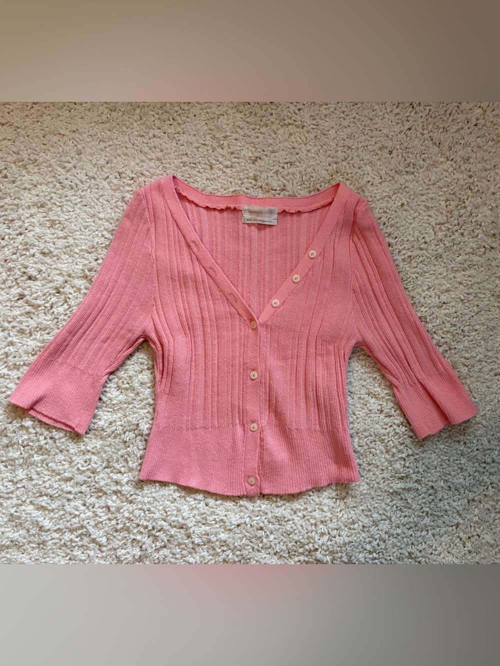 Urban Outfitters Pink Ribbed V-Neck Button Cardigan